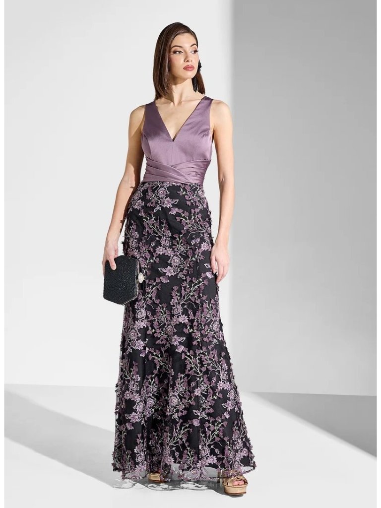 Aiden Maddox Size 10 3d Embroidered Long Gown Purple Floral Tulle Maxi New